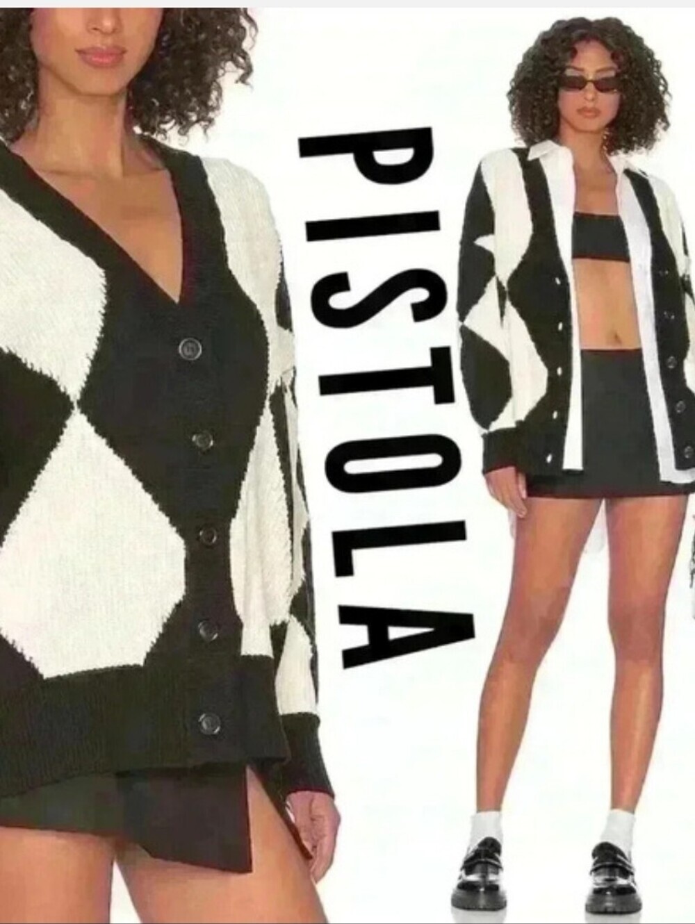 Pistola Evelyn Oversized Cardigan Argyle Print - Picture 2 of 4